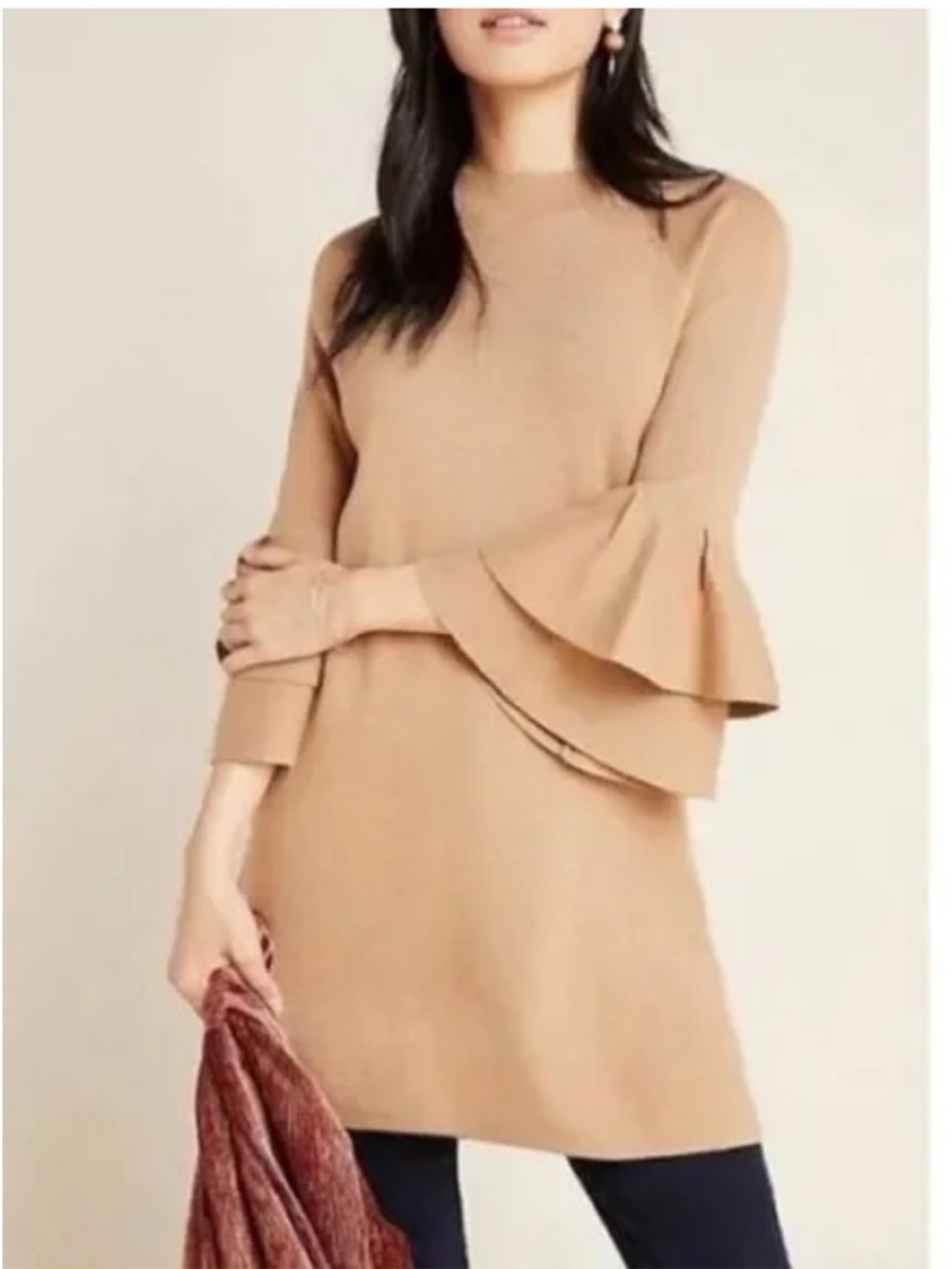 Anthropologie Claudette Knit Sweater Shimmer Tunic Dress Bell Sleeve